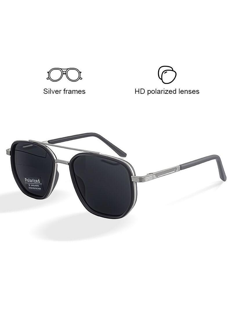 Polarized Aviator SunglassesBlack Len Silver Frames